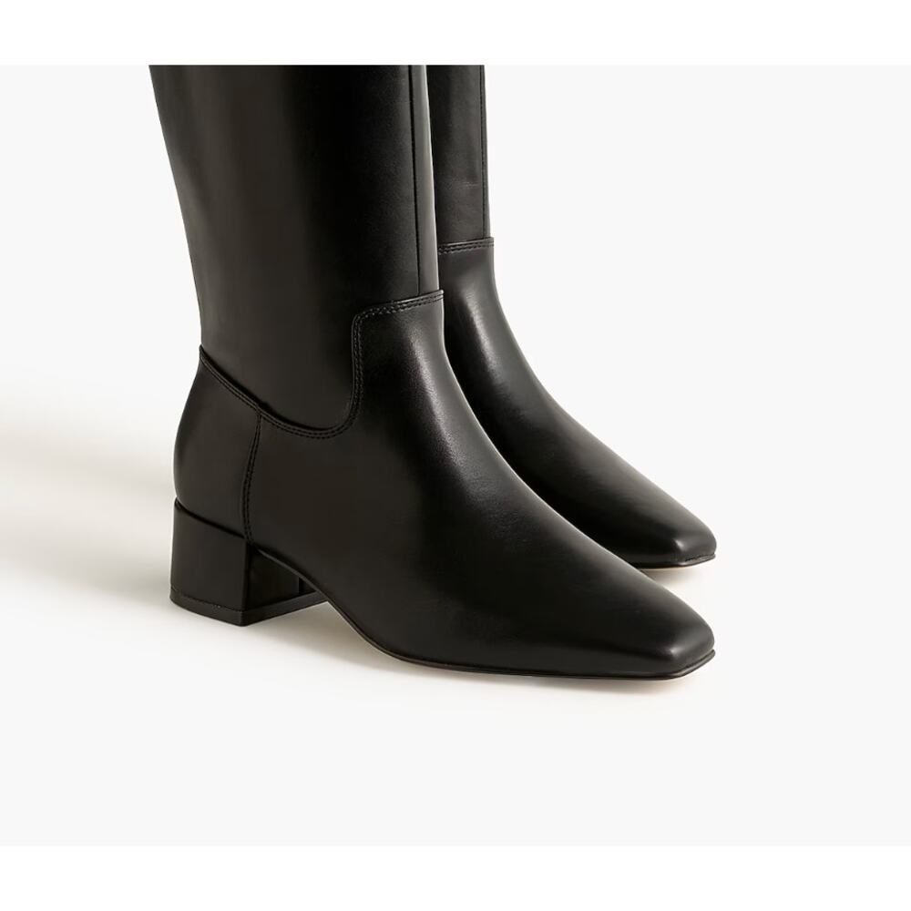 J Crew Square Toe Tall Boots 8 Black NWT Vegan Leather CO245 J.Crew Knee High - Picture 2 of 4